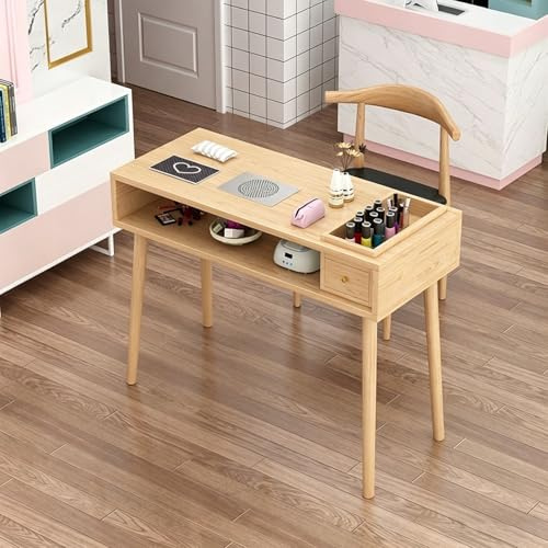 Tavolo per Nail Art in Legno Massello, Banco da Lavoro per Unghie a Doppio Strato, Tavolo da toeletta con cassettiera e Aspirapolvere, Adatto per Saloni di Nail, Saloni di Bellezza 120cm/47.2in