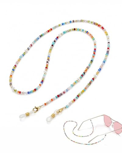 YIPFEN Cadena Cordón para Gafas Mujer, 1 Pieza de Perlas Cristal Coloridas. Sujeta Gafas Antideslizante Anti-Caída, Elegante con Estuche Suave.