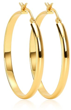 Creolen Gold 5mm Breite, Silber 925 für Damen, Ohrringe Gold Creolen Wasserfest, Hypoallergene 14K Vergoldet Groß 30/40/50mm