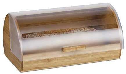 Relaxdays Rollbrotkasten Bambus, groß, aromadicht, Brotkasten klappbar mit Rolldeckel, HBT: 19 x 38 x 26 cm, Holz, natur