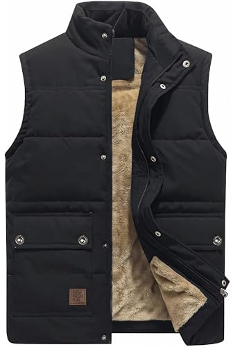 KEFITEVD Varm fleece-kroppsvärmare för män, våren, fiskevästar, fotografi, campingväst med 5 fickor, svart, Svart, M