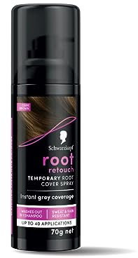 Schwarzkopf Root Retouch, Vegan, Temporary Dye Instant Brunette Hair Root Concealer, Grey Coverage, 40 Applications, 1 Wash, Dark Brown, 120ml,