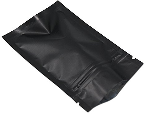 WACCOMT Pack 100 Morceaux Film Aluminium Paquet Sac Fermeture Éclair Top Plat Mylar Sachets Café Stockage (8x12cm (3.1x4.7 inch), Noir)