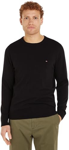 Tommy Hilfiger Jersey Hombre Essential Cotton Crew Neck de Algodón, Negro (Black), XL