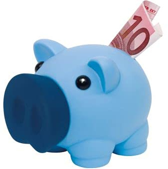 Sparschwein mit weichem Körper aus Gummi in lebendigen Farben. Originelle Sparbüchse für Kinder mit Deckel, leicht und robust. (Blau)