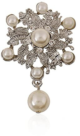 hcma Broche pequeño de Diamantes de imitación de Boda con Flor de Perla