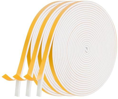 AiQInu Guarnizione Finestra Autoadesiva,3 Rotoli 6x3mm 15m Schiuma Nastro Paraspifferi Porta, Alta Densità Neoprene Adesivo Isolamento Nastro Sigillante per Anti Freddo, Rumore e Collisione