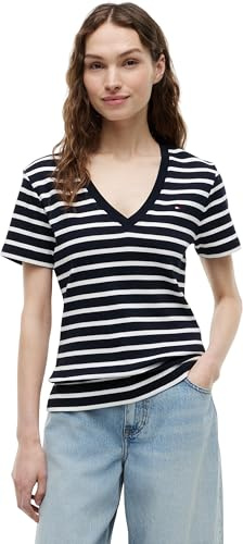 Tommy Hilfiger Camiseta de Manga Corta Mujer New Slim Cody V-Neck Cuello de Pico
