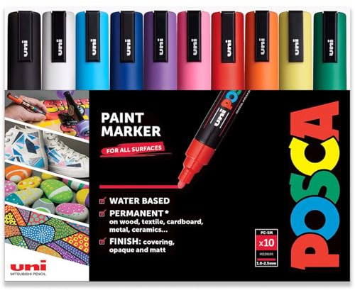 POSCA Permanent-Marker auf Wasserbasis, für verschiedene Oberflächen, PC-5M, 1,8–2,5 mm mittel, 10 Stück