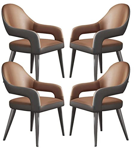 BAKULI Ledersessel Set Mit 4 Stühlen Küchenstühlen Mit Eisenkunst Metallstuhlbeinen Für Gewerbliche Restaurants Hause(Dark Brown)