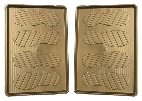ABAZO 2 STÜCK Schuhabtropfschale Schuhmatte Ablage 39cm x 56cm x 3cm- Schuhablage mit erhöhtem Rand - Abtropfschale Gold für Schuhe Regen Herbst Winter