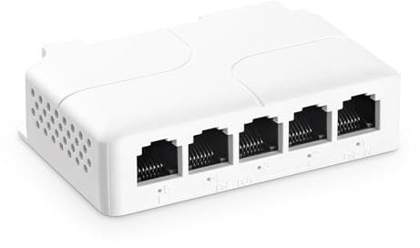 YuLinca - Extensión PoE (5 puertos, repetidor IEEE 802.3 af/at/bt, 90 W, con interruptor de 10/100 Mbps, 4 salidas PoE, montaje en pared y riel DIN DIN
