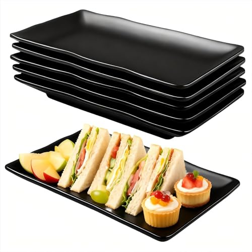 Bcuuozeeing Set med 6 rektangulära serveringsfat – 20,7 x 12,8 x 2,7 cm – Serveringsfat i porslin, återanvändbara, för desserter, förrätter, salladsfat, fruktgarnityr