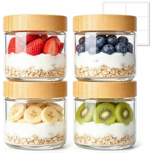 ComSaf Tarros de Cristal con Tapa 300 ml Pack de 4 para Yogur y Cereales