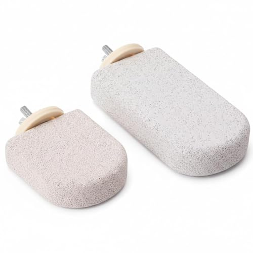2 Stück Wellensittich Spielzeug, Kalkstein Sitzstangen 7x6,5cm & 12x6,5cm – Wellensittich Zubehör als haltbare Knabberstange zur Schnabelpflege, ideal als praktisches Vogelkäfig Zubehör für natürliche