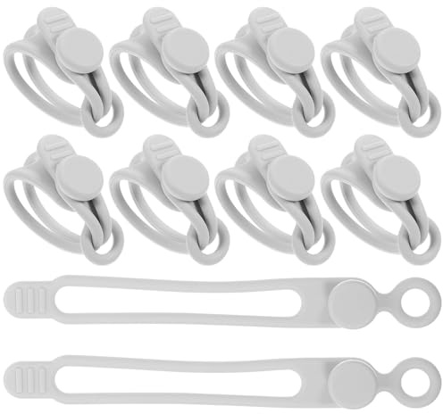 PRETYZOOM Bridas Reutilizables de Silicona para Cables, 10 Unidades Gris, Correas para Gestión y Organización de Cables de Carga y Auriculares en Hogar y Oficina