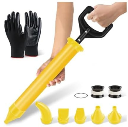Vexnaro Pistolet à Joint 5 en 1 en Plastique ABS, Pompe à Mortier avec 2 Jeux de Buses et Gants, Seringue à Coulis pour Calfeutrage Joints Carrelage Mur Sol, Kit Manuel pour Bricolage Maison