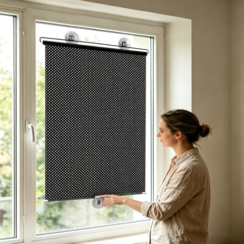 Infällbar svart rullgardin 45 x 200 cm UV-skydd värmebeständig PVC ingen borr fönsterskärm perfekt för kök och kontor mörkläggningsgardin