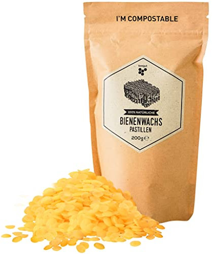 beegut Bienenwachs Pastillen - 100% natürliches Bienenwachs - perfekt für Kosmetik, Bienenwachstücher oder als Kerzenwachs - 200g nachhaltig verpackt
