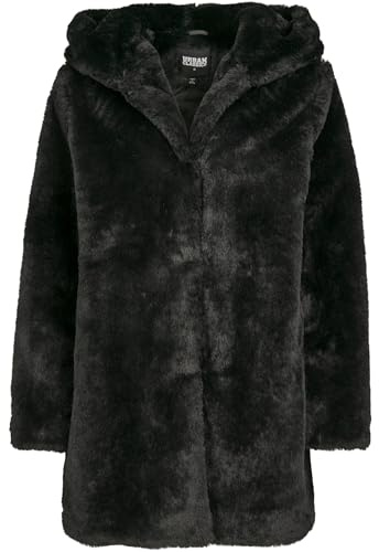 URBAN CLASSICS Giubbotto Donna Ecopelliccia con Cappuccio Extra Grande, Cappotto in Pile Corto, Tasche Laterali e Chiusura ad Occhiello, Taglie da XS a 5XL