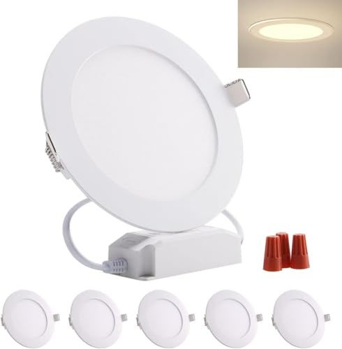 Greenclick LED Einbauleuchten Dimmbar 230V, 5 x 12W 960LM Einbaustrahler Flach 13mm Einbauspots IP44 Deckenspots mit Trafo Spotlight Set für Bad, Wohnzimmer, Küche, Neutralweiß 4000K Rund Panel