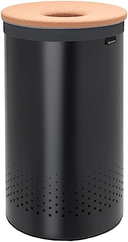 Brabantia Wäschebox mit Korkdeckel, Schwarz, 60 L
