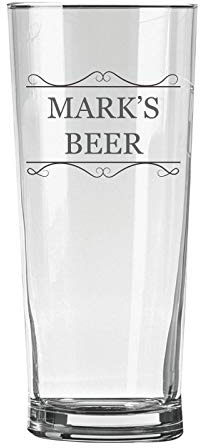 Personalised Engraved Pint Glass - Persons Name and Beer Glass with a Border Design