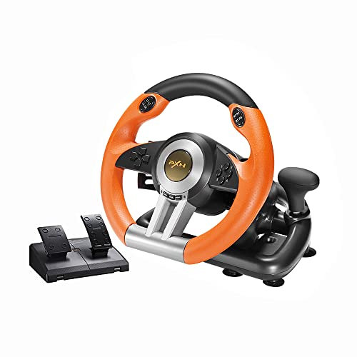 PXN V3 Pro Gaming Steering Wheel with Pedals - 180° Racing Wheel with Vibration Feedback, Steering Wheel for PC, PS3, PS4, and Switch -Orange