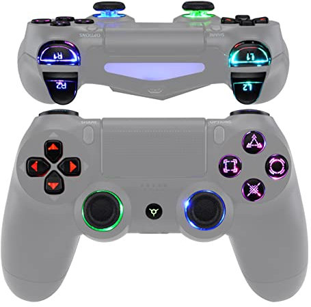eXtremeRate DTFS LED Tasten Kit für ps4 Controller JDM-040/050/055, RGB LED Flexkabel & Ersatz Leucht Aktionstasten/D-Pad/Thumbsticks/Trigger Buttons Zubehör für ps4 Gamepad CUH-ZCT2-Schwarz