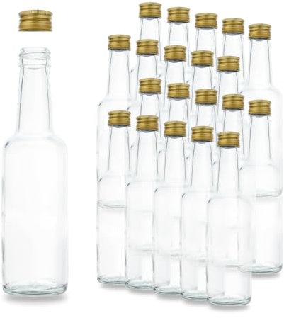 20 Glasflaschen 250ml mit PP28 Schraubverschluss Gold – leere Flaschen zum Befüllen, z.B. Weinflaschen, Schnapsflaschen, Likörflaschen
