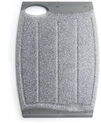 Großes Schneidebrett mit Saftrillen, dickes Schneidebrett für Gemüse und Fleisch, rutschfestes Schneidebrett für Küche mit einfachem Griff, BPA-frei, spülmaschinenfest (33 x 25 cm, grau)