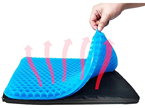 Spring.Rd 1.4(4CM) Thick Gel Seat Cushion, Double Large Breathable Honeycomb Design Cool Gel Cushion with Washable Seat Cover for Office Chair Car Wheelchair,Pressure Relief Back Tailbone Pain