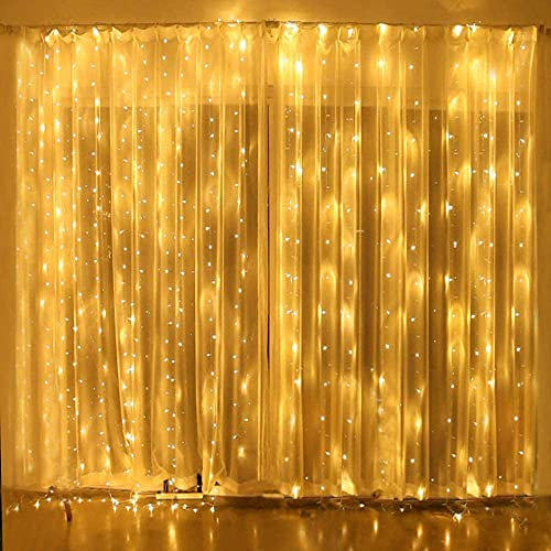 Tenda Luminosa Natale,3M*3M 300 LED Luci a Cascata con 8 Modelli di illuminazione Tenda di Luci Waterproof per Esterno Giardino e Interno Camera Decorazioni per Nuovo Anno,Feste,Finestre-Bianco Caldo