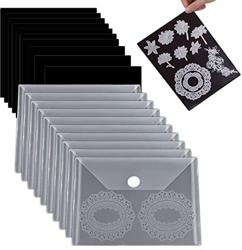 20Pcs/Set 10 Rubber Magnetic Sheets 0.5mm Thickness with 10 Clear Stamp Die Storage Pockets Resealable Plastic Storage Pocket Large Envelope Case Cutting Dies Stencil Organizer forCard Making