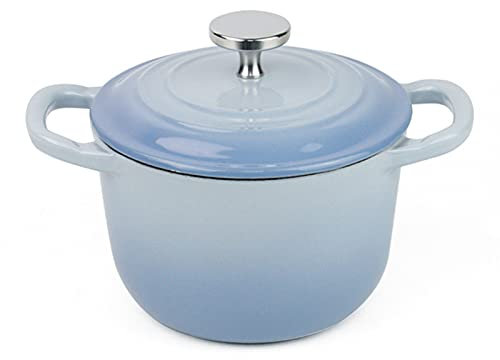 SHALOLY Cazuelas con Tapa Sartén de Hierro Fundido Esmaltado, Olla de Sopa Profunda Antiadherente Redonda Mini Sartén para Cocinas de inducción, eléctricas y de Gas,Blue-16cm (Blue 20cm)