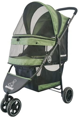 ROODO Pet Stroller, 3-Wheel Dog & Cat Stroller, Lightweight Foldable Portable Compact Jogger, Suitable for 30lbs Medium/Small Dogs and Cats (Green)