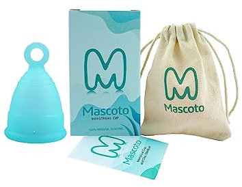 Mascoto® Coppetta mestruale ultra confortevole con anello, realizzata in silicone di grado medico, senza BPA, riutilizzabile, tampone e pad alternativa (L)