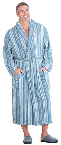 KingSize Men's Big & Tall Terry Bathrobe With Pockets - 4XL/5XL, Slate Blue Stripe