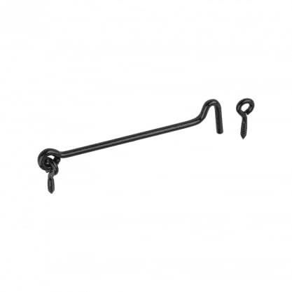 BRESKO Sturmhaken mit Öse Fensterhaken Torhaken Windhaken Türhaken Haken Fenstersicherung (Schwarz, 120 mm - 2 Stück)