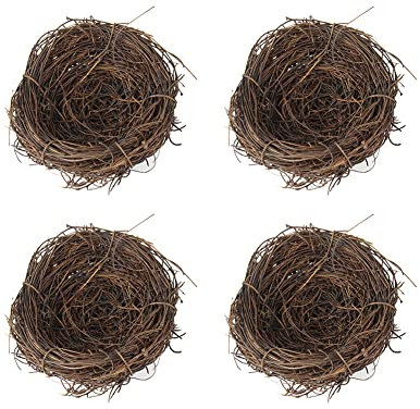 BYNYXI Set di 4 nidi di uccellini in rattan, 10 cm, in schiuma, uova di quaglia, decorazione pasquale, fatti a mano, rami di rattan, nido per pasqua, decorazione da tavolo, fai da te