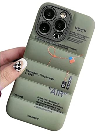 Iaiyoxi, gepolsterte Schutzhülle mit Sportschuh-Marken-Design für iPhone 14 Pro Max, Sneakers-inspirierte weiße oder schwarze Etiketten, weich, grüne, gepolsterte Schutzhülle für iPhone Modelle 14, 13
