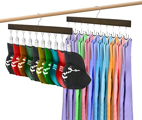 LMSAWK 2 Stücke Sockentrockner Wäscheständer aus Holz, 10 Clips 360° Drehhaken Kleiderbügel für Mütze, Unterwäsche, Gesichtsmaske, Handtücher, Handschuhe (Braun)