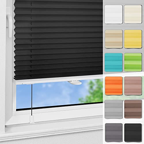 Magiea Plissee ohne Bohren Klemmfix B50 x H100cm Schwarz Plisseerollo für Tür & Fenster Blickdicht Sichtschutz Sonnenschutz Rollo
