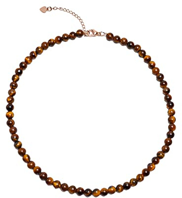 Handmade Women's Girls Edelstein Perlen Halskette Choker 6mm Runde Perlen - Natürliche Edelsteine Healing Crystal Beaded Jewellery | Geschenkideen für Frauen, Mädchen (Braunes Tigerauge)