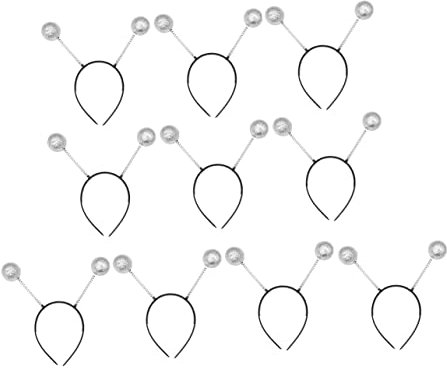 Abaodam 10 Pcs Silver Glitter Spring Ball Headbands with Antenna Design Elastic Hairbands for Kids Birthday Party Dance Carnival Accessories