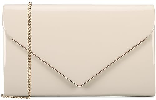 MOJISOLO Damen Abend-Clutch-Taschen für formelle Cocktails, Abschlussball, Hochzeit, Party, Lackleder, elegante Faltbörse, Elfenbein