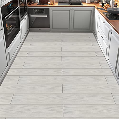 Self Adhesive Floor Planks, Floor Tiles Self Adhesive, Vinyl Flooring | Waterproof Peel and Stick for Kitchen Bathroom Living Room Grey White Wood PVC 90X15cm