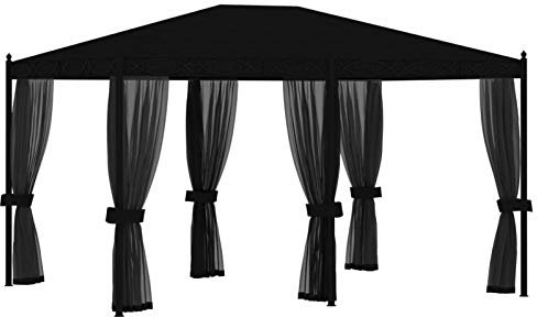 BaraSh Pavillon mit Mückennetze 3x4 m Anthrazit Stahl TerrassenüBerdachung Raucher Pavillon