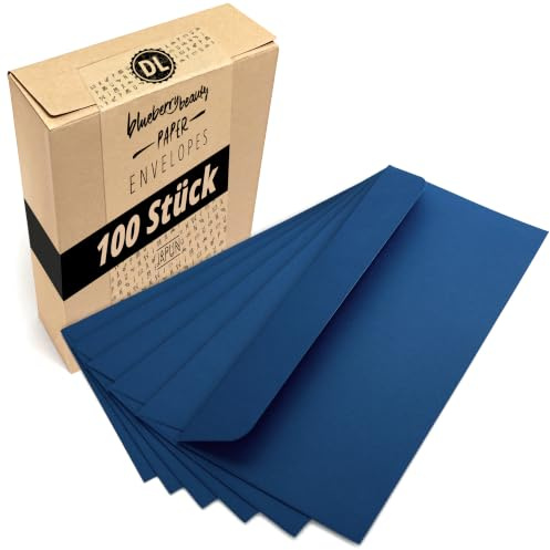 Japun - Briefumschläge (100 Stück) DIN lang, 220 x 110 mm, blau | Kuvert aus 120 g/m² Papier, langer Umschlag mit Nassklebung ohne Fenster für Einladungen zum Beschriften und Bedrucken