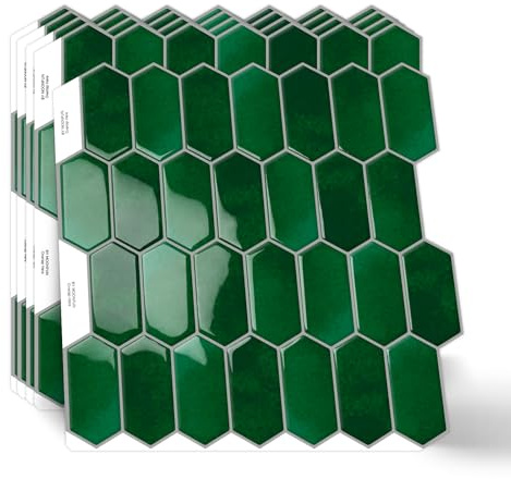 10 Stück Lange Sechseck Fliesenaufkleber Klebefliesen küchen Wandfliesen | 3D Wasserdicht Fliesen Wandverkleidung für Küche Bad,Abziehen und Aufkleben Spritzschutz(Smaragdgrün,30,5x30,5cm)